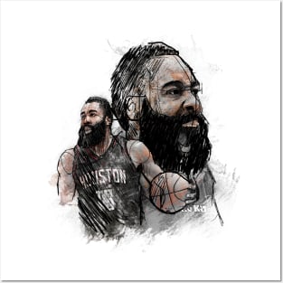 James Harden On Sketch Art Posters and Art